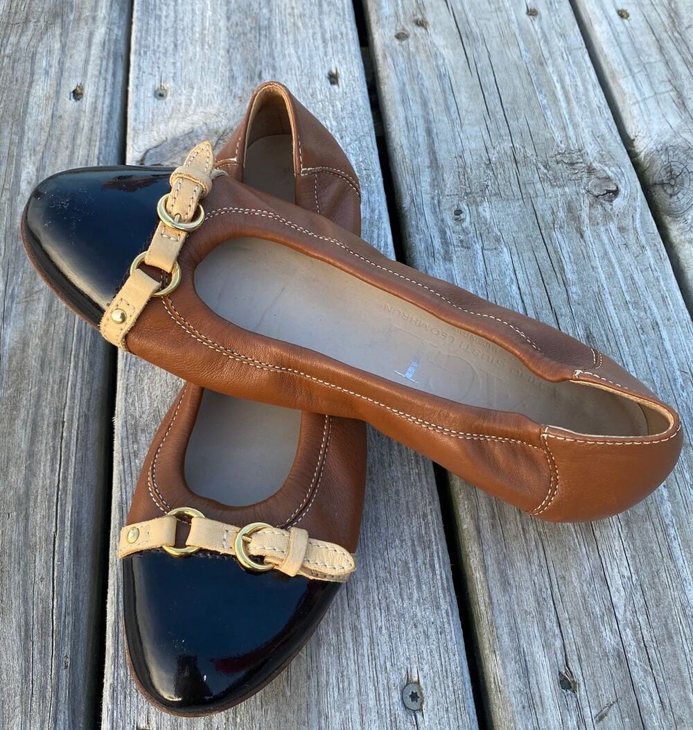 AGL Italian Leather Ballet Flats - Brown and Black - Size 8